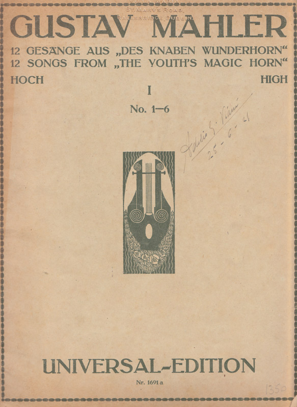 Des Knaben Wunderhorn, voice and piano, fourth  edition, high voice (1921),wrappers