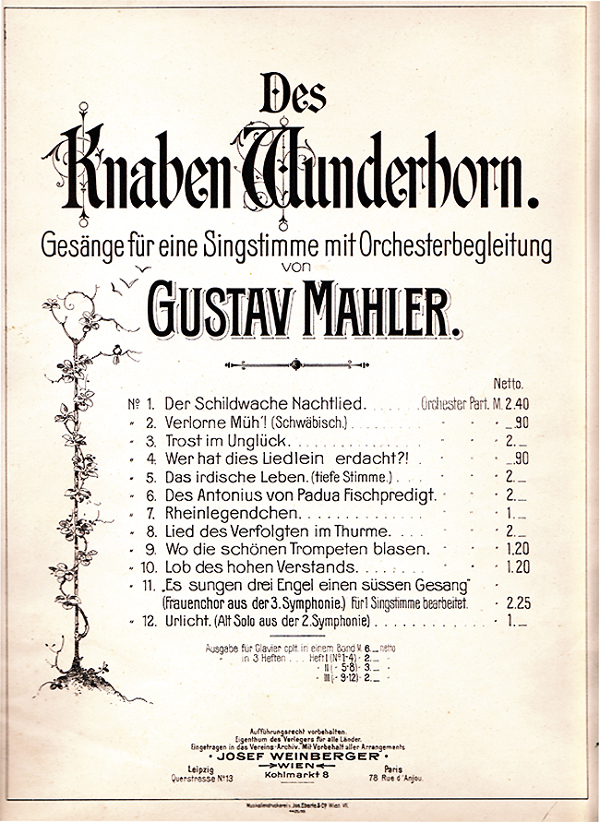 Des Knaben Wunderhorn, voice and piano, first edition (1900), title page