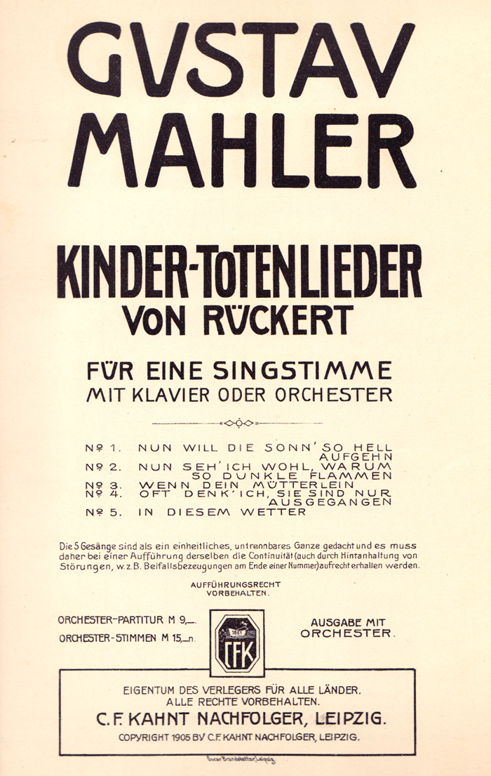 Colour facsimile of the title page of the first edition of the full score of Kindertotenlieder (1905)