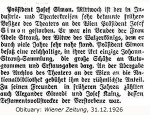 Obituary from the Wiener Zeitung 223/300 ( 31 December 1926 ), 4