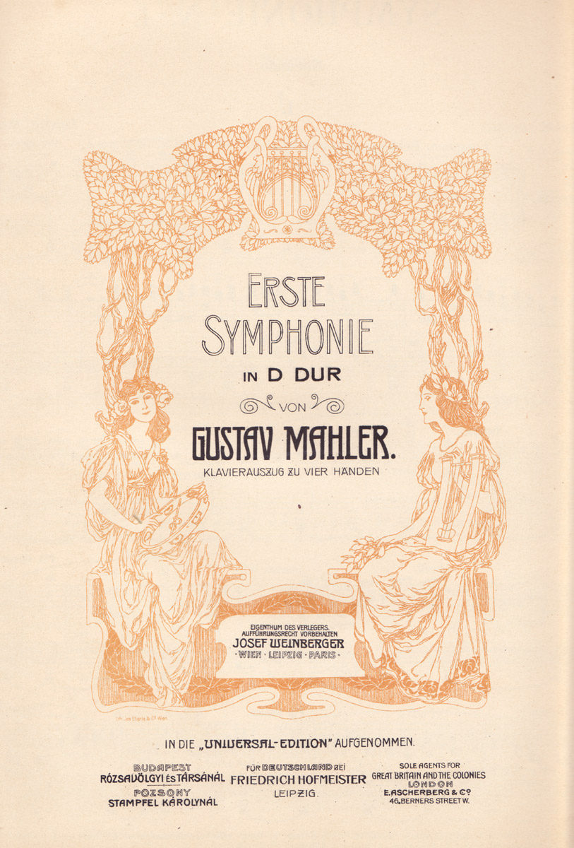 colour facsimile of the title page of the first edition, fourth issue of the piano duet arrangement of Mahler's First Symphony