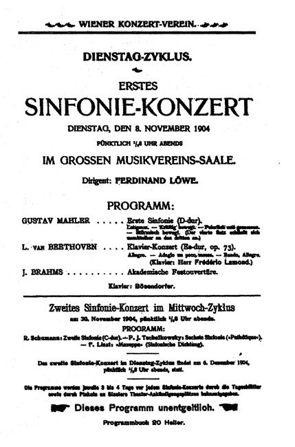 Programme - Vienna, 8 November 1904: Mahler I conducted by Ferdinand Lwe