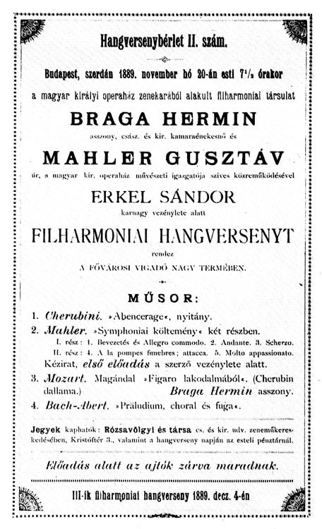 Handbill - Budapest, 20 November 1889: Mahler I conducted by the composer