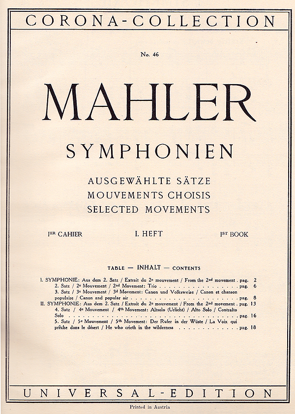 colour facsimile of title page to volume 1 of the Mahler collection