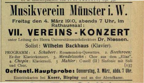 Facsimile of the advert for the performance of the Second Symphony by Mahler