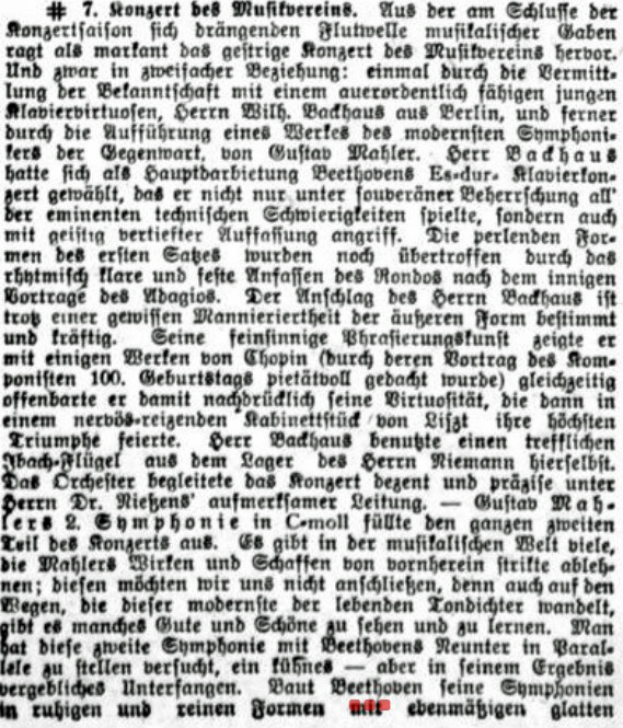 Black and white facsimile of the the first part of the review of the performance in Mnster, March 1910