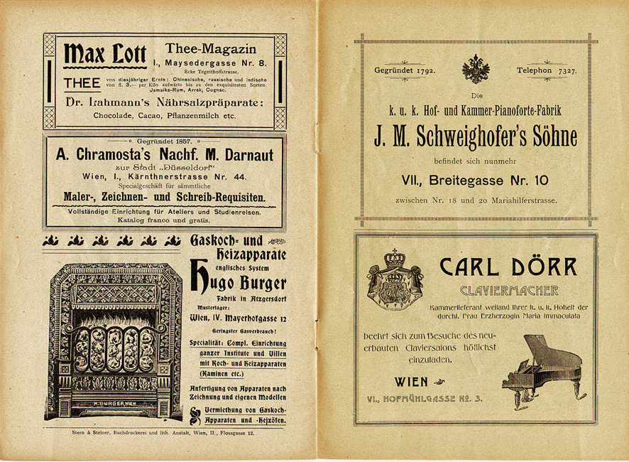 Colour facsimile of page 10 and rear cover recto of the programme